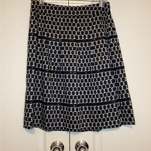 LOFT Black and White Geometric A-Line Skirt